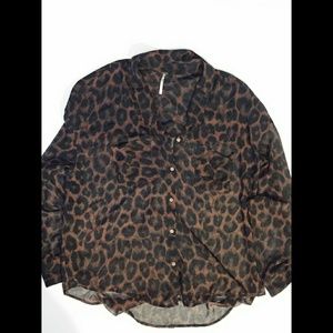 Free People Lg Sheer Animal Print Long Back Blouse
